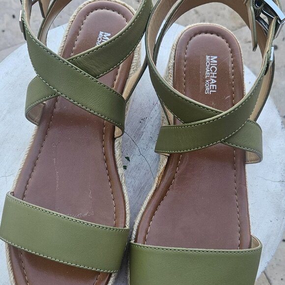 Michael Kors 9.5 M Espadrille Wedge Double Strap Sandals Olive/Sage Green main image 6